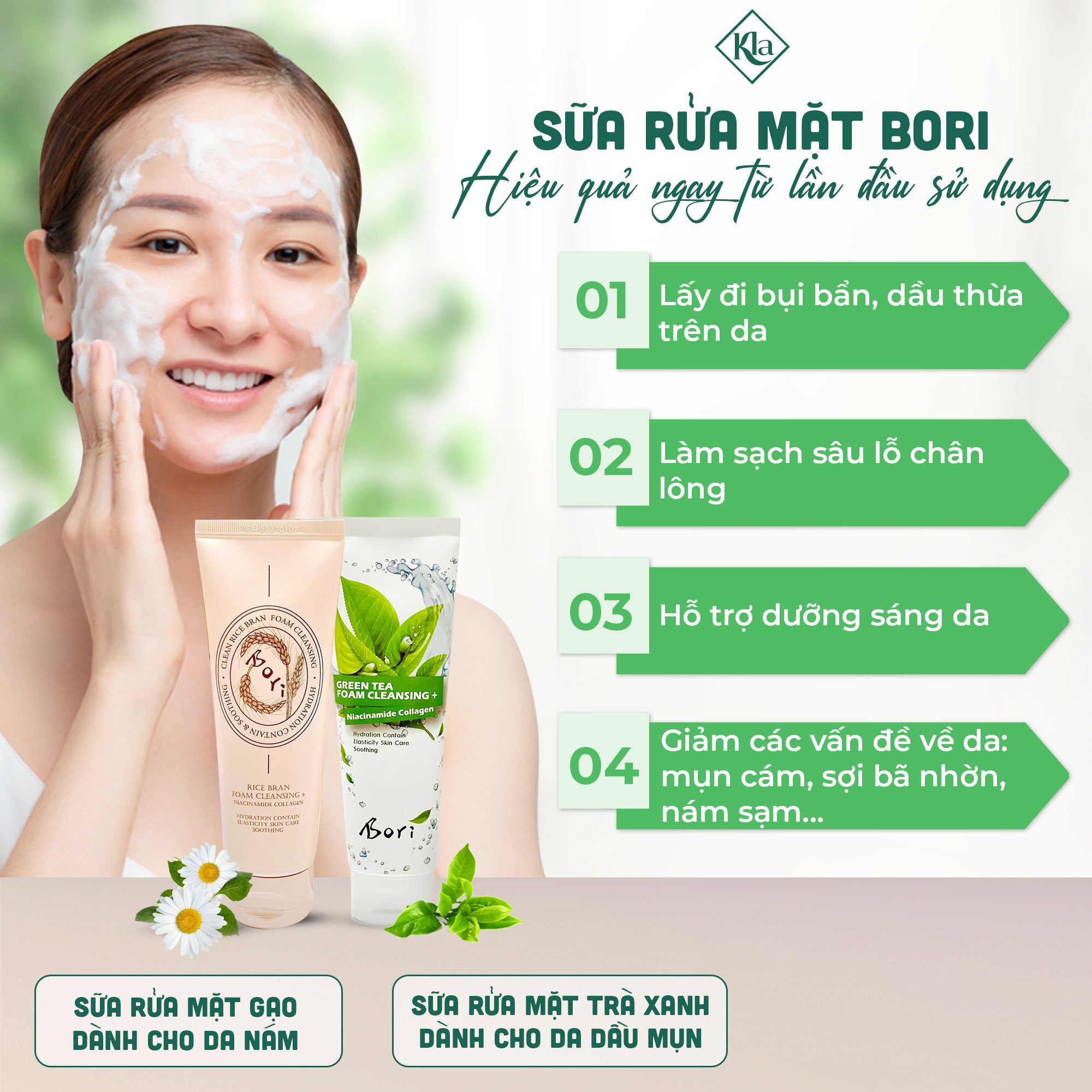 Sữa Rửa Mặt Trắng Da Cao Cấp Bori